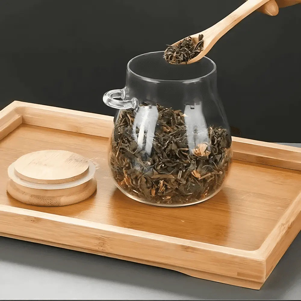 Airtight Glass Storage Jar With Bamboo Lid For Coffee, Tea, And Grains