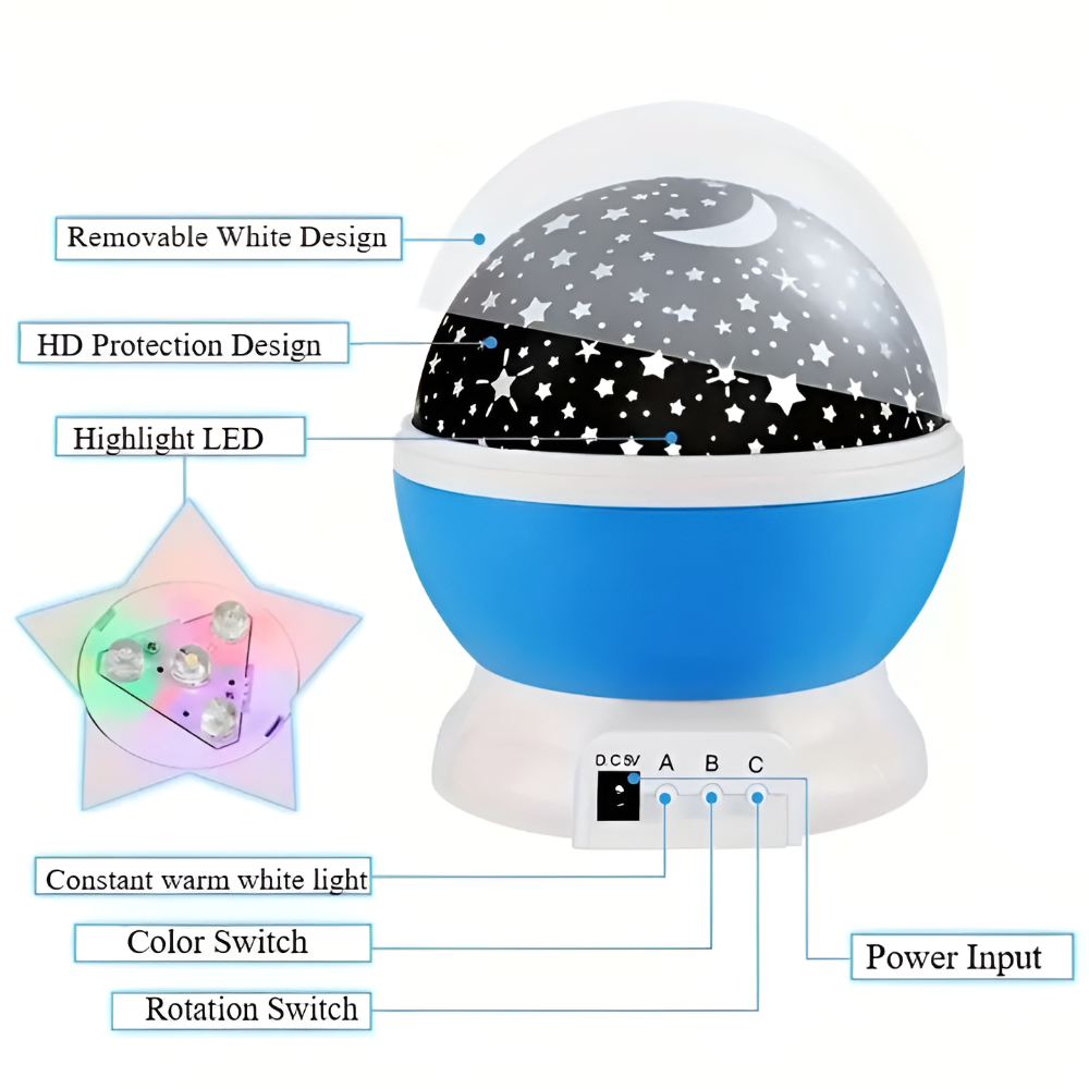 StellarGlow otočný hvězdný projektor noční světlo pro děti