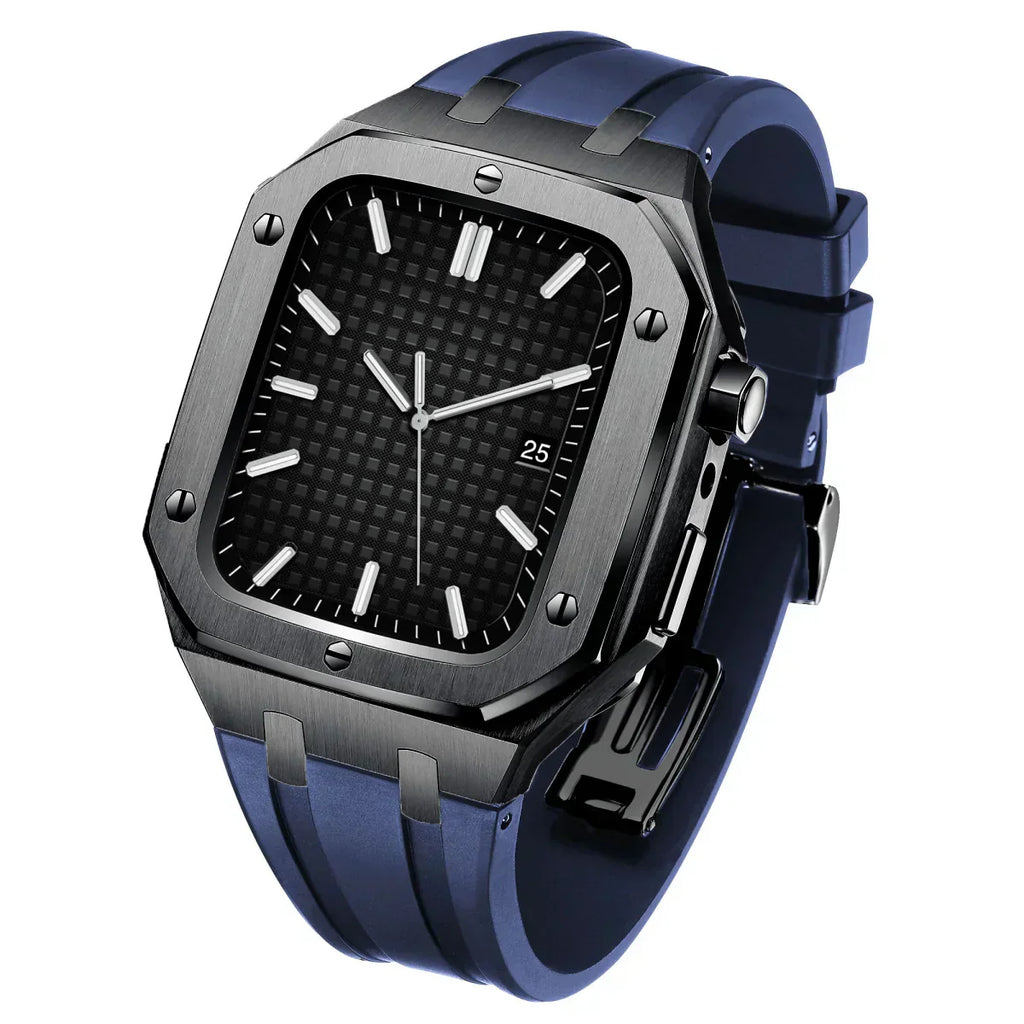 Kit cu bandă din silicon AP9009 și carcasă din oțel inoxidabil 316L pentru Apple Watch