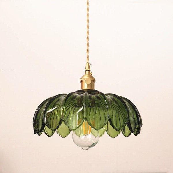 Lotus Glass Pendant With LED Light Bulb Included In Vintage Style