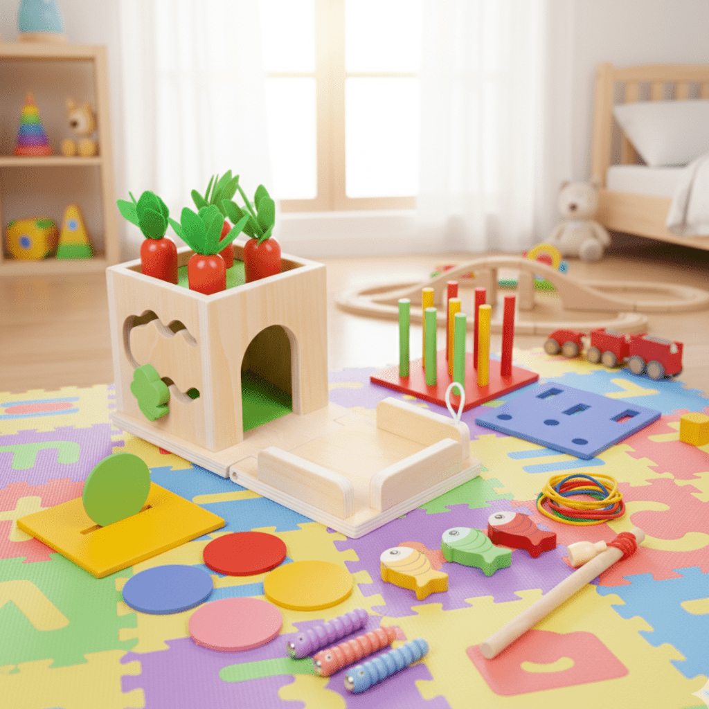 CurioCube Montessori Toy Box With Eight Learning Activities For Babies