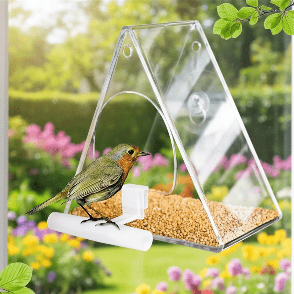 AeroFeeder Acrylic Bird Feeder for Outdoors With Triangular Wind Protection Design