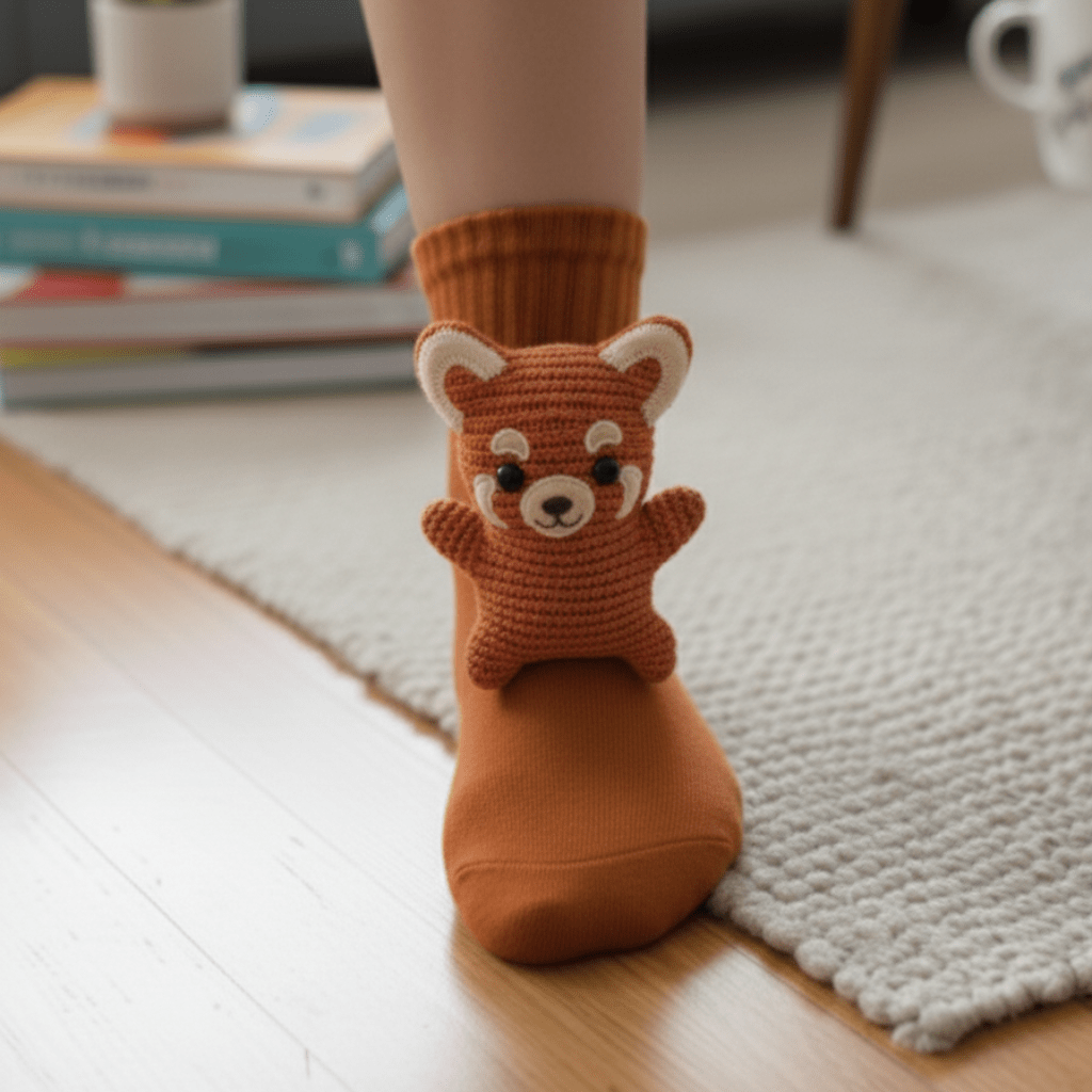 CuddleStride Cozy House Socks With Cute 3D Animal Accent And Non-Slip Sole