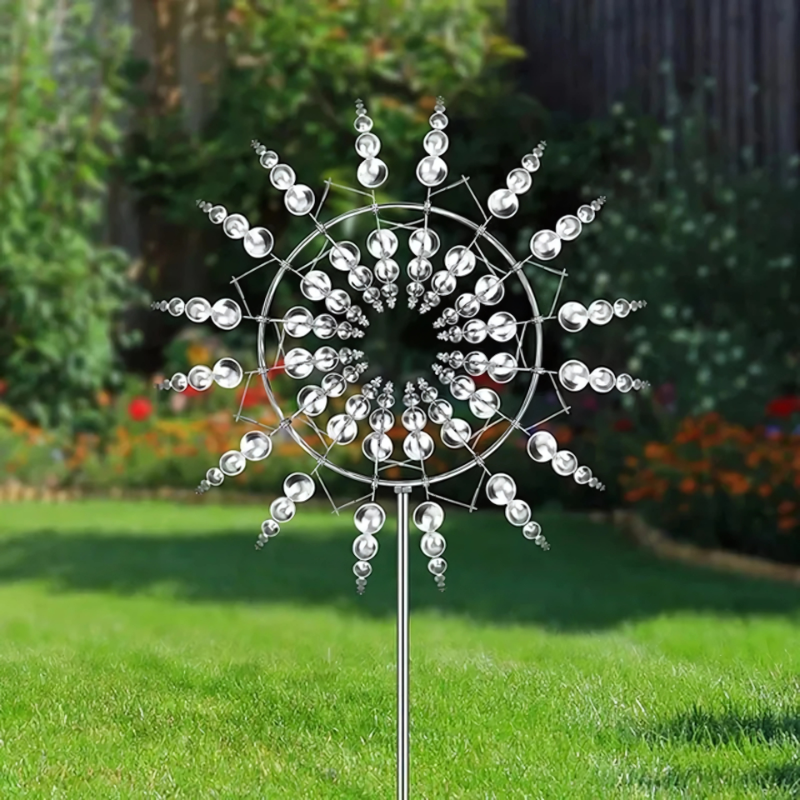 Stainless Steel Garden Windmill Kinetic Sculpture For Patio And Balcony