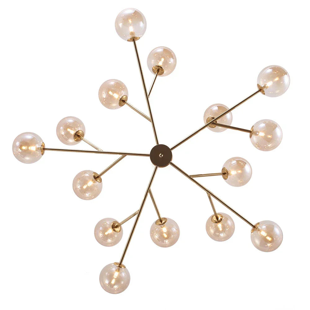Lampadario a Bolle di Vetro Mid Century con Quindici Luci