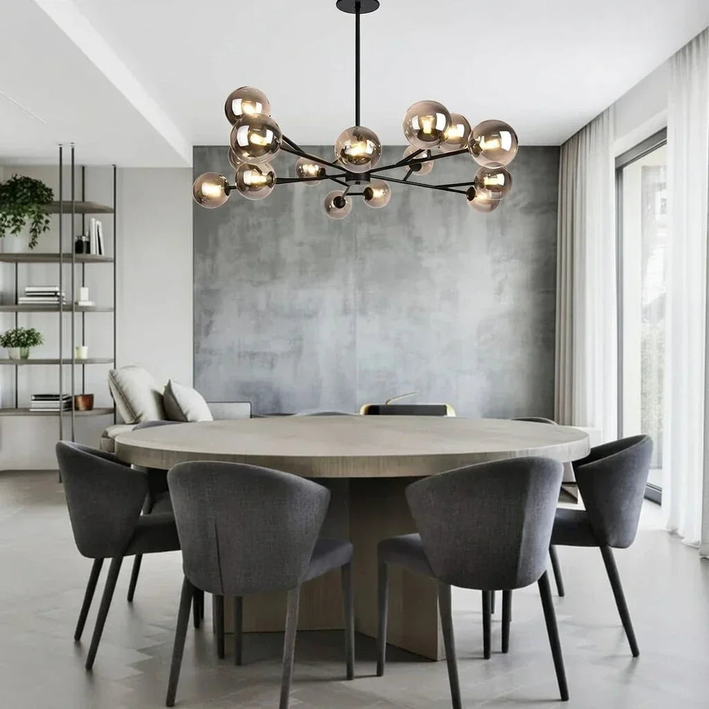 Lampadario a Bolle di Vetro Mid Century con Quindici Luci