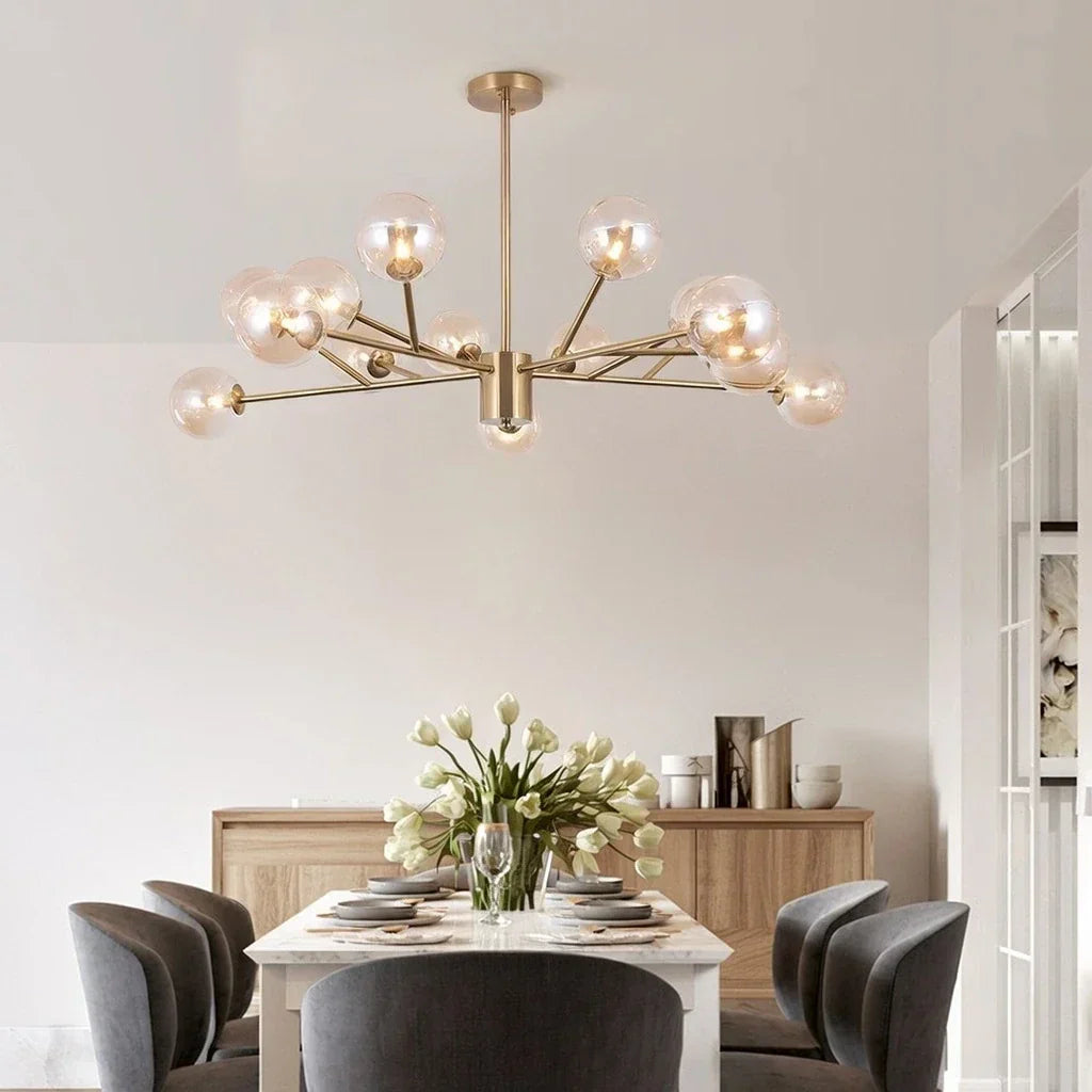 Lampadario a Bolle di Vetro Mid Century con Quindici Luci