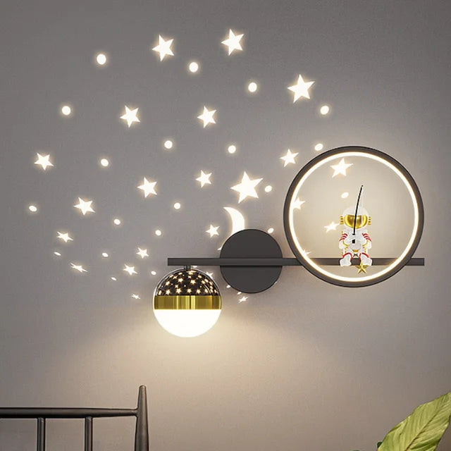 Kids Moon And Star Projection Wall Light With Warm Glow