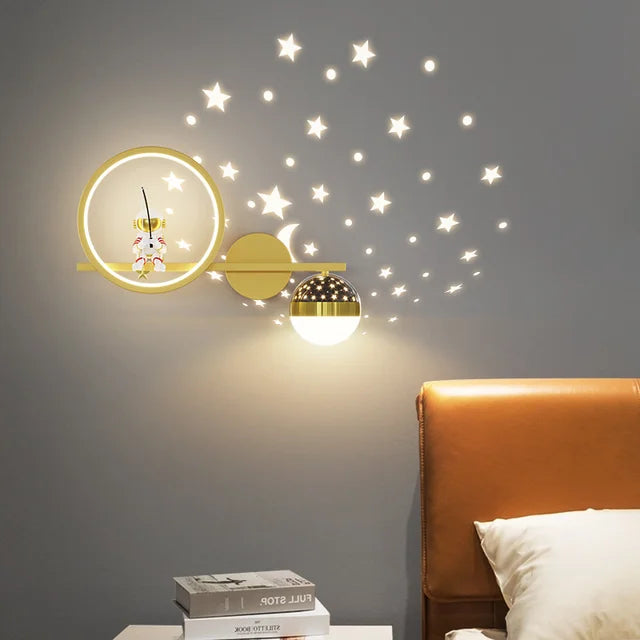 Kids Moon And Star Projection Wall Light With Warm Glow