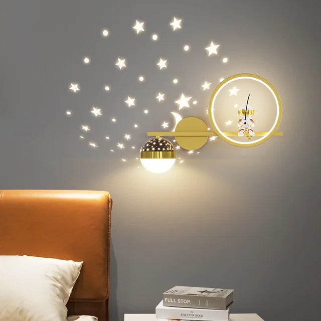 Kids Moon And Star Projection Wall Light With Warm Glow