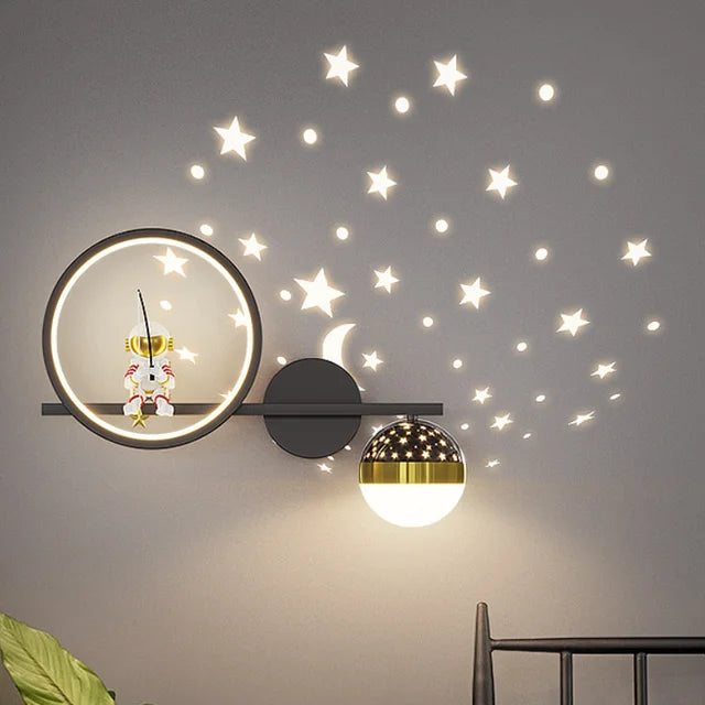 Kids Moon And Star Projection Wall Light With Warm Glow