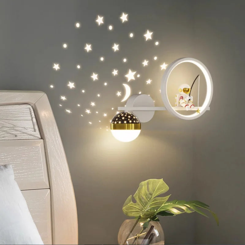 Kids Moon And Star Projection Wall Light With Warm Glow