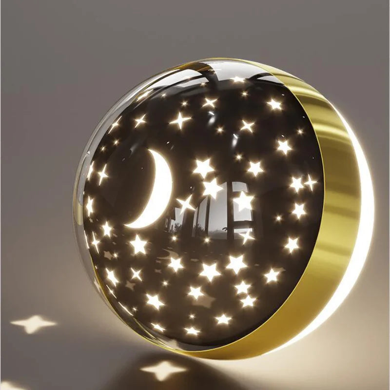 Kids Moon And Star Projection Wall Light With Warm Glow