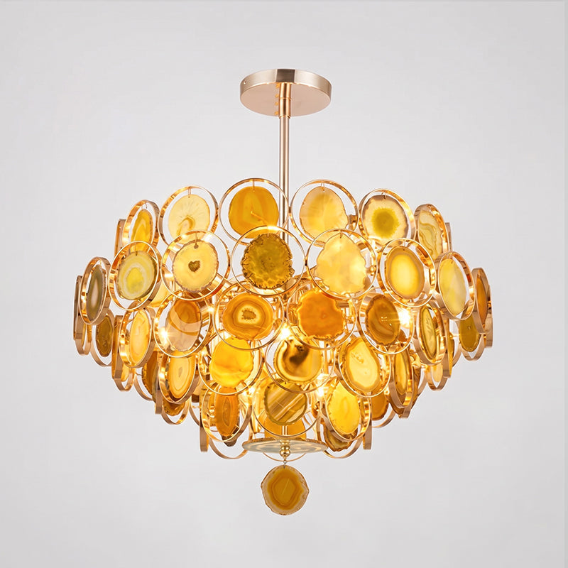Agat lysekrone brasiliansk stenpendel med guldfæste