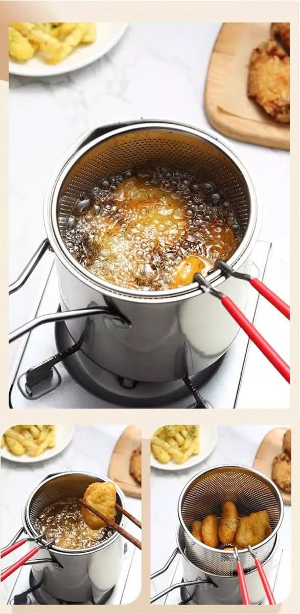 Fritadeira Profunda CrispEase em Aço Inoxidável com Cabo Antitérmico e Design de Economia de Óleo