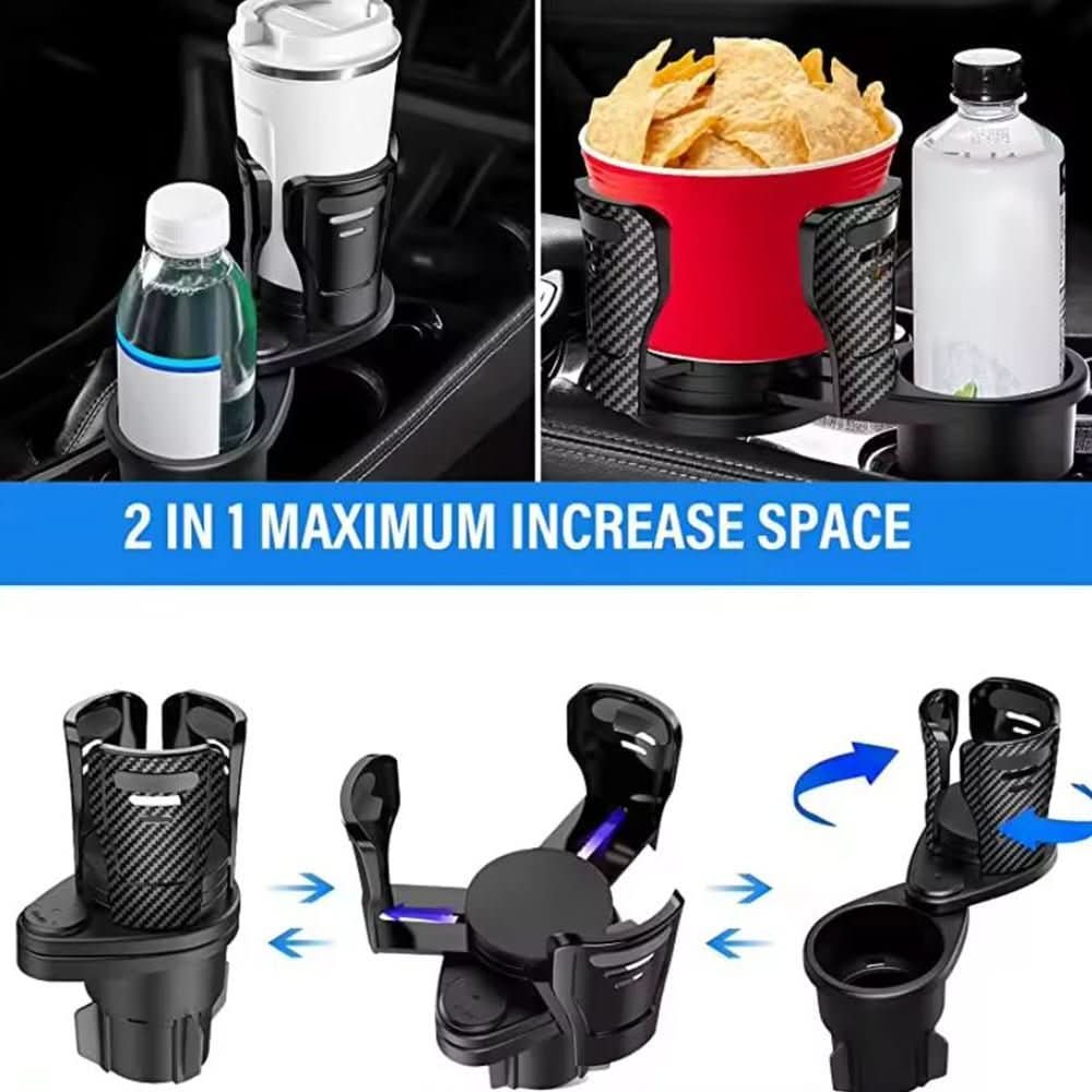 CupSpin Duo Car Cup Holder, 360 Degree Swivel for Two Drinks