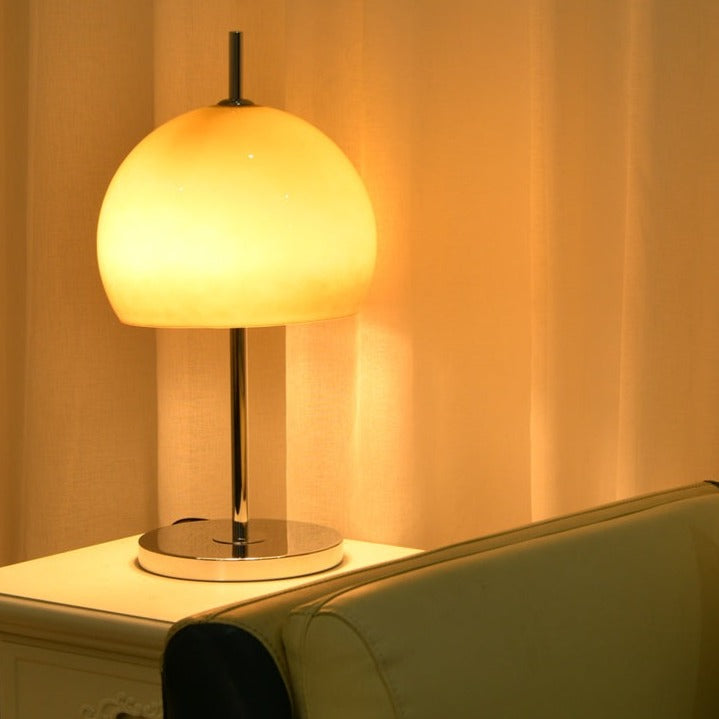 Mushroom Lamp For Tabletop In Bauhaus Style With Amber Glass Shade