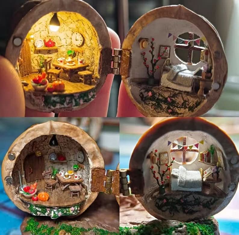 Lumen Walnut Dollhouse With Interior Lighting Handmade Miniature Home