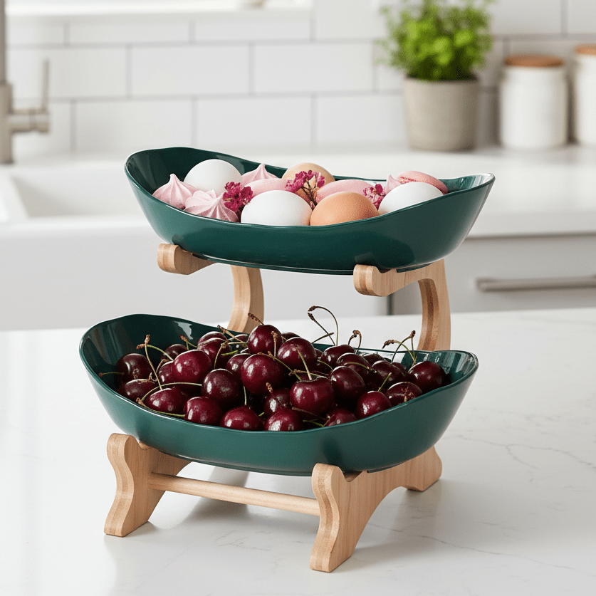 Ciotola per Frutta in Legno a Più Livelli LumenTray per Conservazione Moderna su Piano di Lavoro