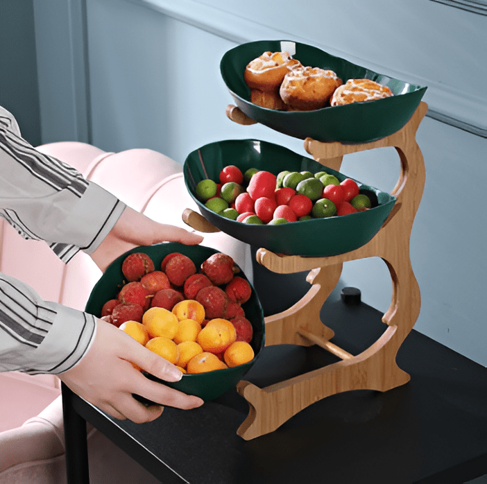 Ciotola per Frutta in Legno a Più Livelli LumenTray per Conservazione Moderna su Piano di Lavoro