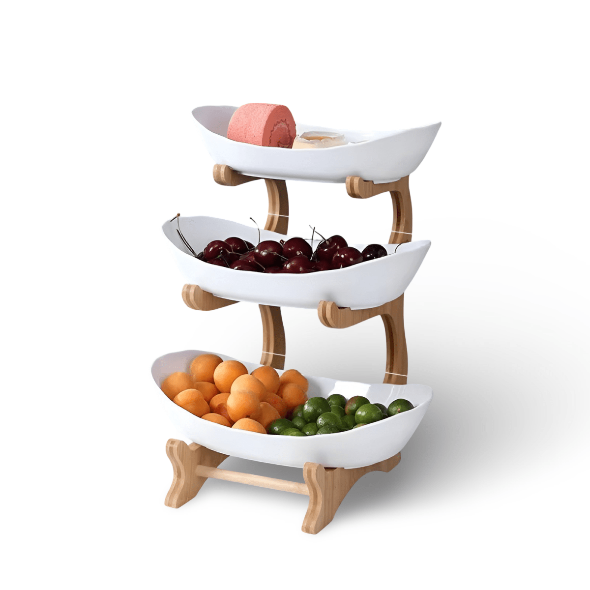 Ciotola per Frutta in Legno a Più Livelli LumenTray per Conservazione Moderna su Piano di Lavoro