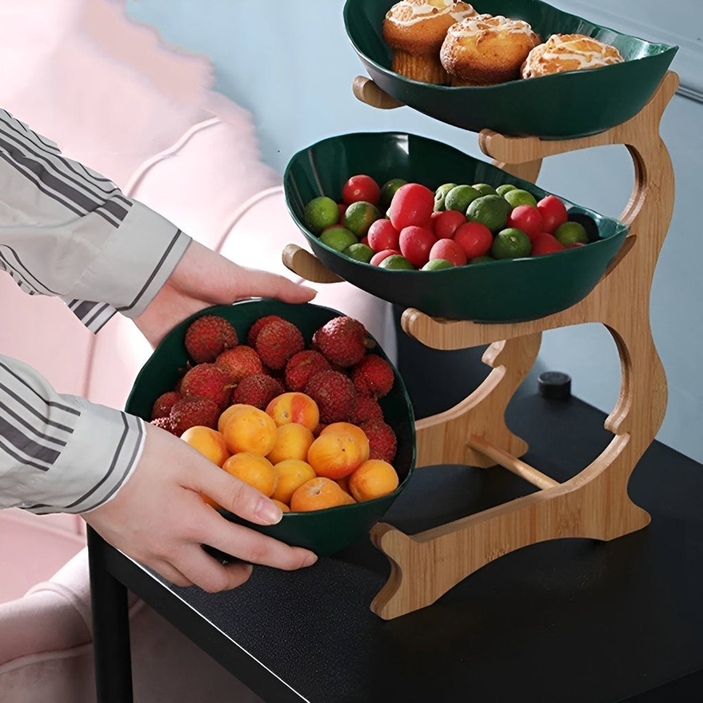 Ciotola per Frutta in Legno a Più Livelli LumenTray per Conservazione Moderna su Piano di Lavoro