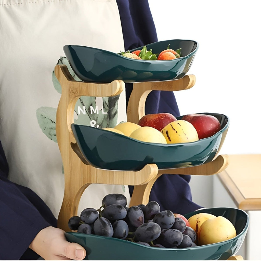 Ciotola per Frutta in Legno a Più Livelli LumenTray per Conservazione Moderna su Piano di Lavoro