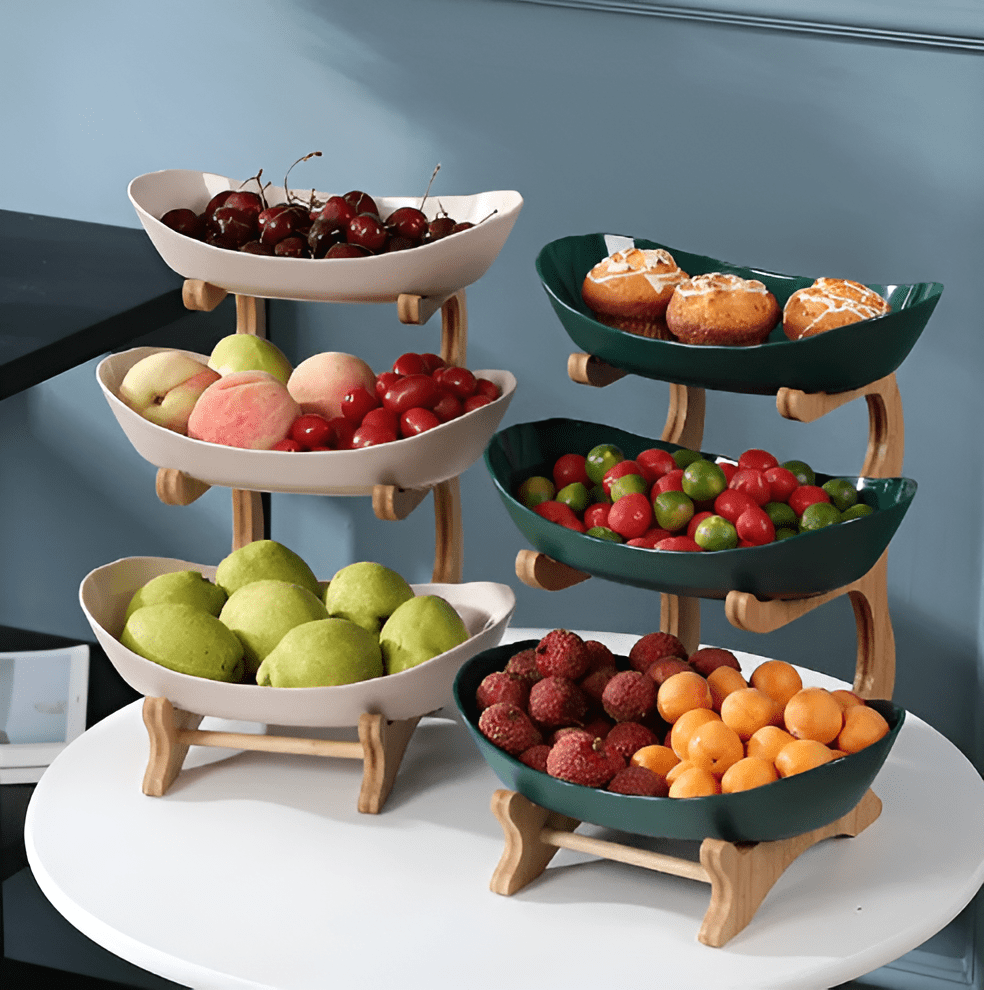 Ciotola per Frutta in Legno a Più Livelli LumenTray per Conservazione Moderna su Piano di Lavoro