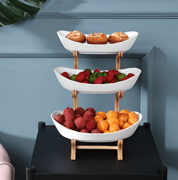 Ciotola per Frutta in Legno a Più Livelli LumenTray per Conservazione Moderna su Piano di Lavoro