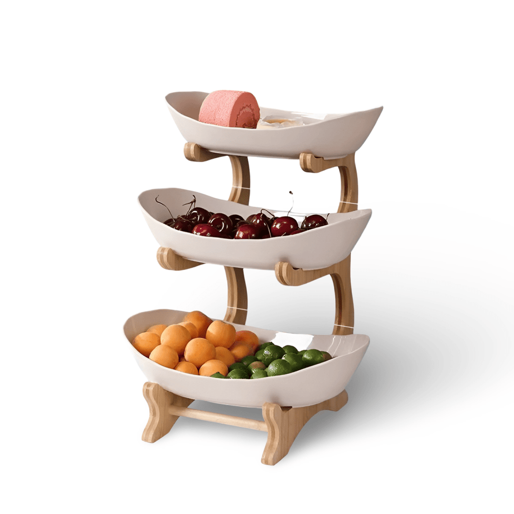 Ciotola per Frutta in Legno a Più Livelli LumenTray per Conservazione Moderna su Piano di Lavoro