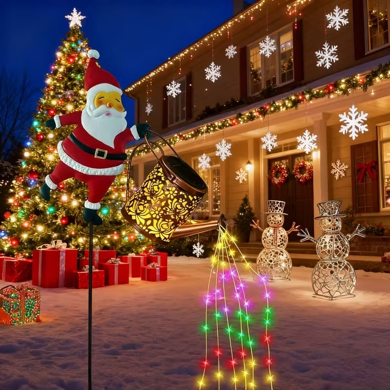 Lanterne arrosoir solaire EverGlow Père Noël pour une décoration de jardin hivernale chaleureuse