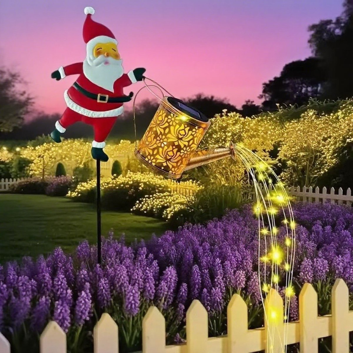 Lanterne arrosoir solaire EverGlow Père Noël pour une décoration de jardin hivernale chaleureuse