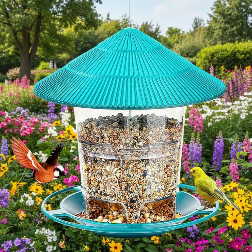 Comedero Automático para Pájaros AviaryFlow con Dispensador de Nueces de Múltiples Orificios