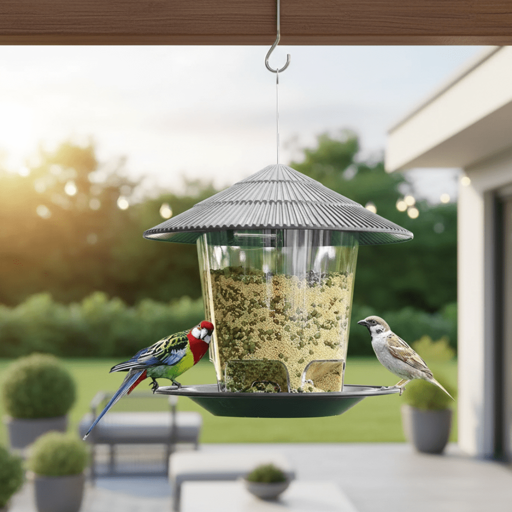 Comedero Automático para Pájaros AviaryFlow con Dispensador de Nueces de Múltiples Orificios