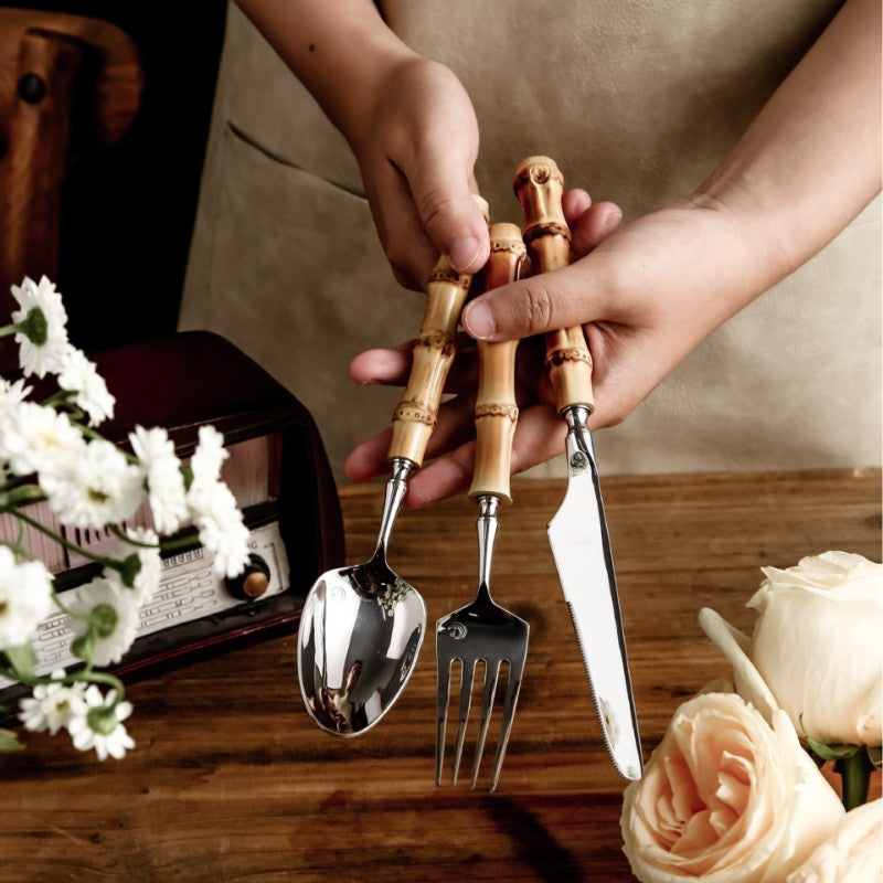 Amber Hued Bamboo Cutlery Set For Everyday Meals And Gatherings