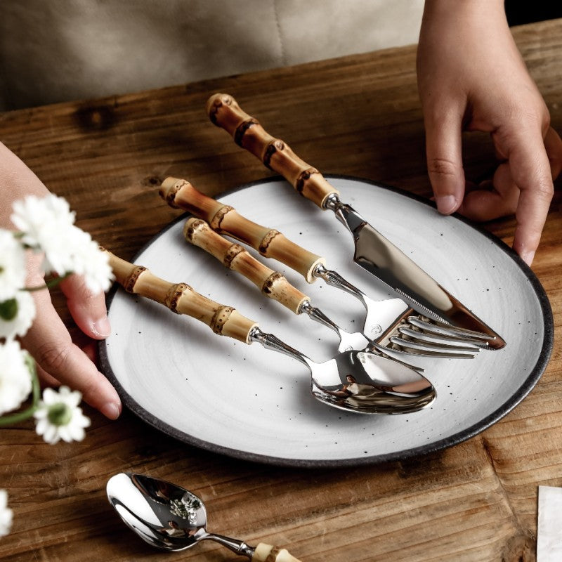 Amber Hued Bamboo Cutlery Set For Everyday Meals And Gatherings