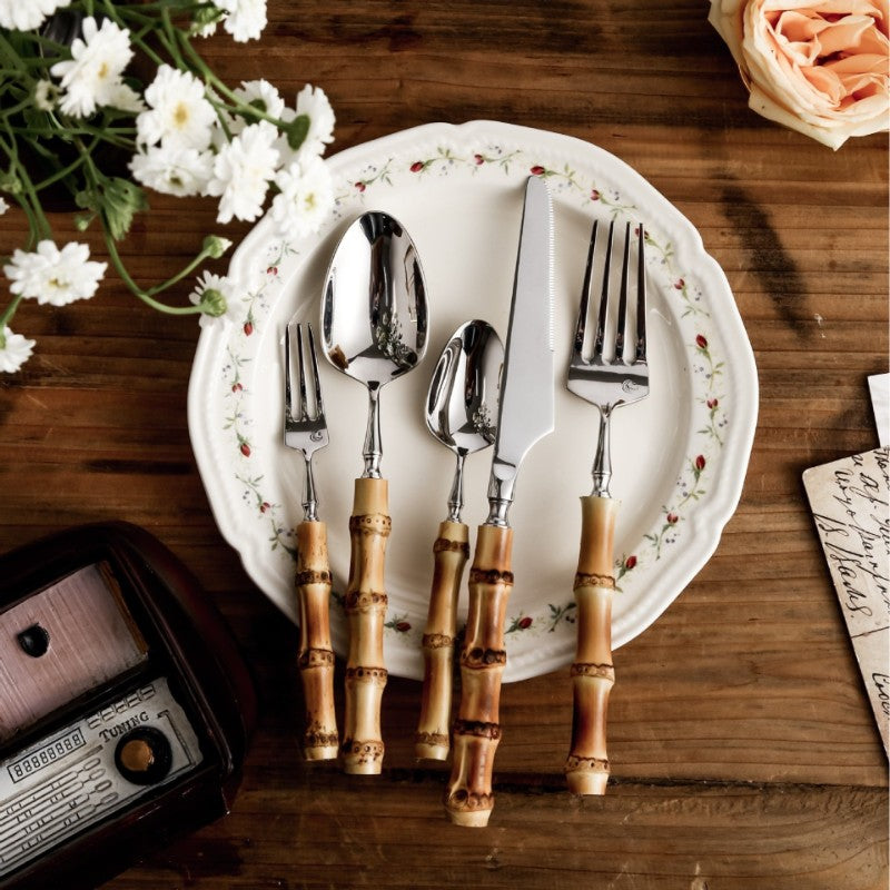 Amber Hued Bamboo Cutlery Set For Everyday Meals And Gatherings