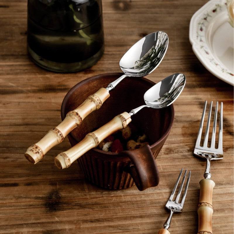 Amber Hued Bamboo Cutlery Set For Everyday Meals And Gatherings