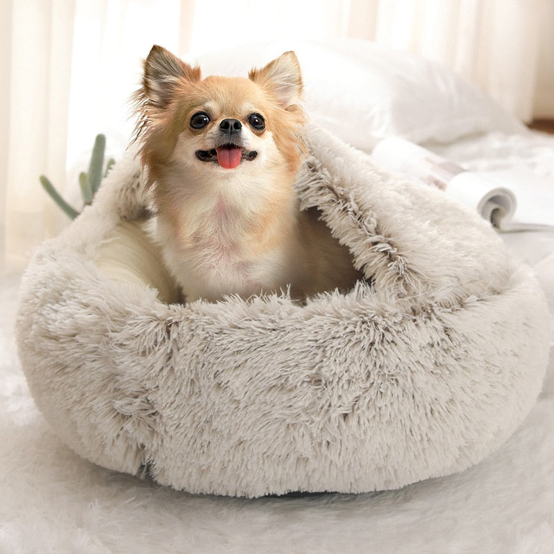 Calming Round Plush Cave Bed For Dogs And Cats With Cozy Design