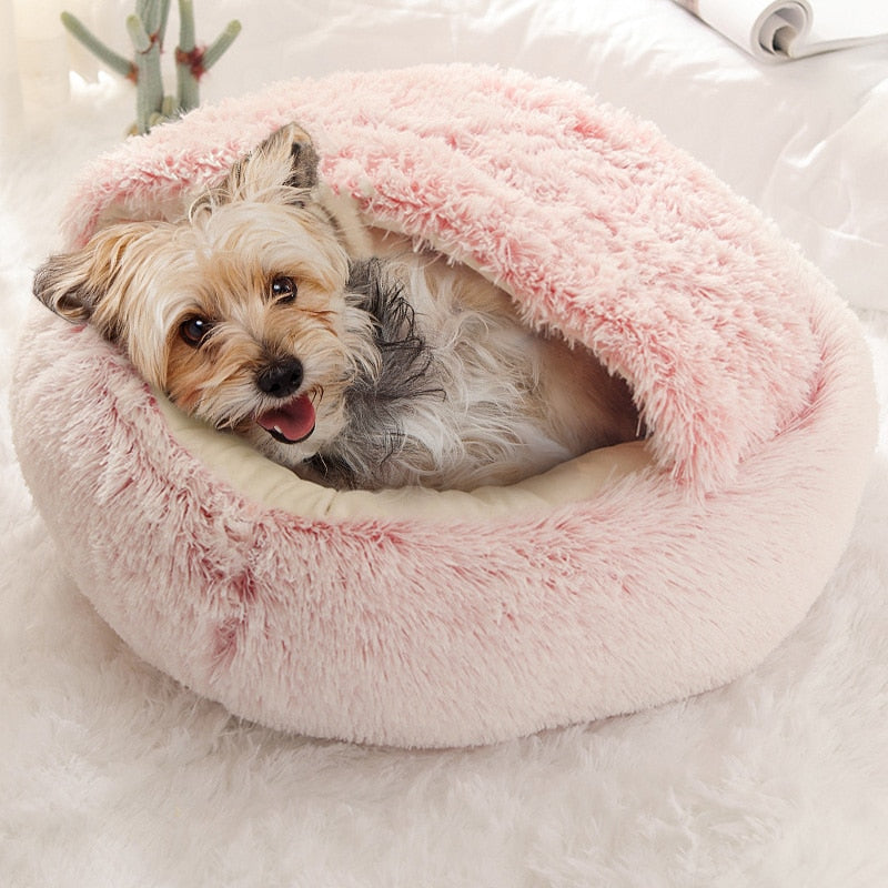 Calming Round Plush Cave Bed For Dogs And Cats With Cozy Design