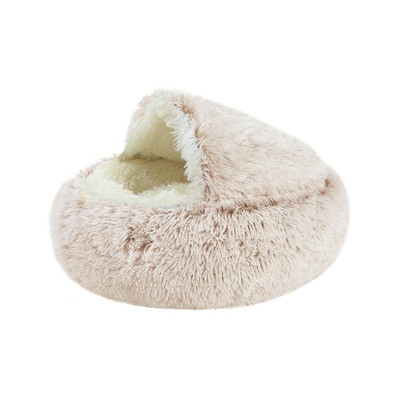 Calming Round Plush Cave Bed For Dogs And Cats With Cozy Design