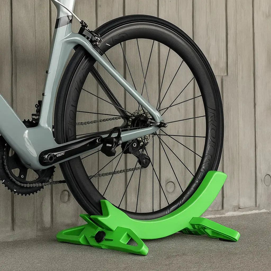 Suporte de Bicicleta em Plástico ABS para Estacionamento Interior, Compatível com Pneus de 30-80 mm, Preto e Verde
