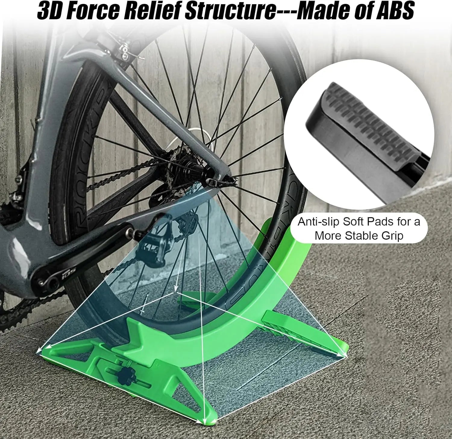 Suporte de Bicicleta em Plástico ABS para Estacionamento Interior, Compatível com Pneus de 30-80 mm, Preto e Verde