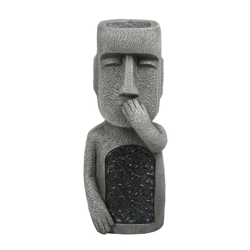 Moai-Style Garden Planter With LED Light For Outdoor Decor