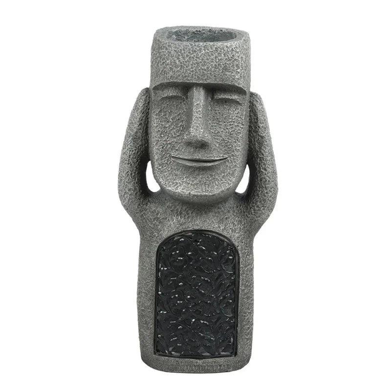 Moai-Style Garden Planter With LED Light For Outdoor Decor