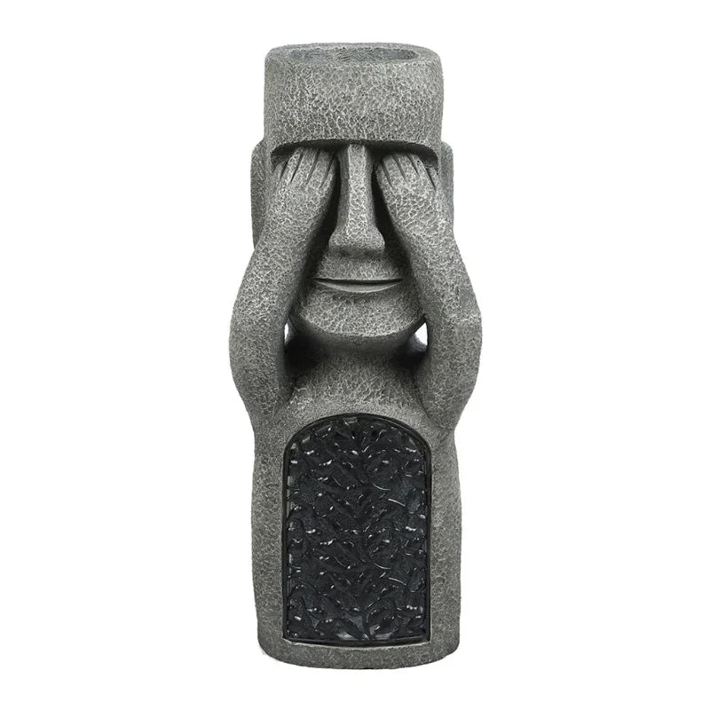 Moai-Style Garden Planter With LED Light For Outdoor Decor