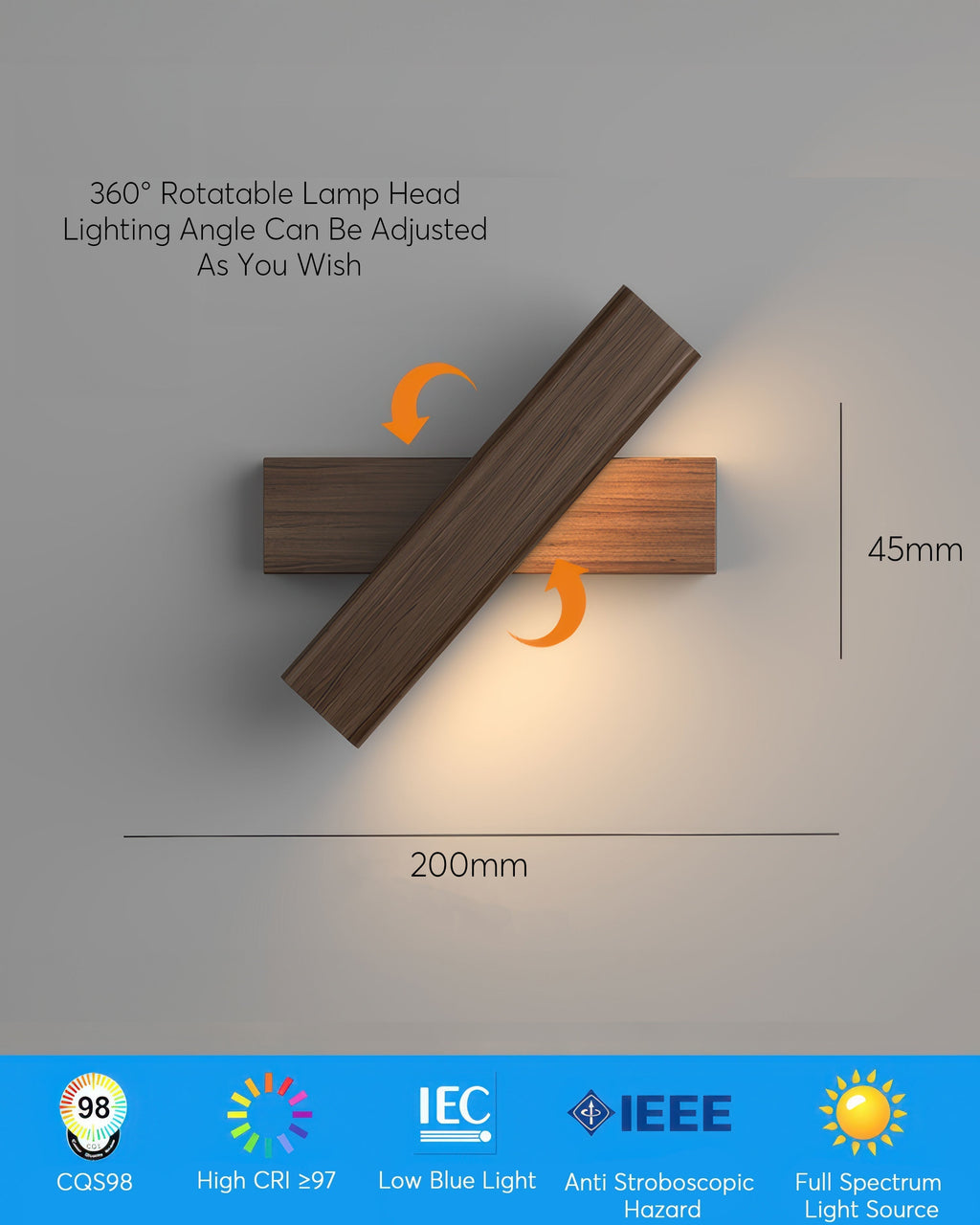 Rotatable Wall Lamp With Nordic Finish And Wood Grain Look