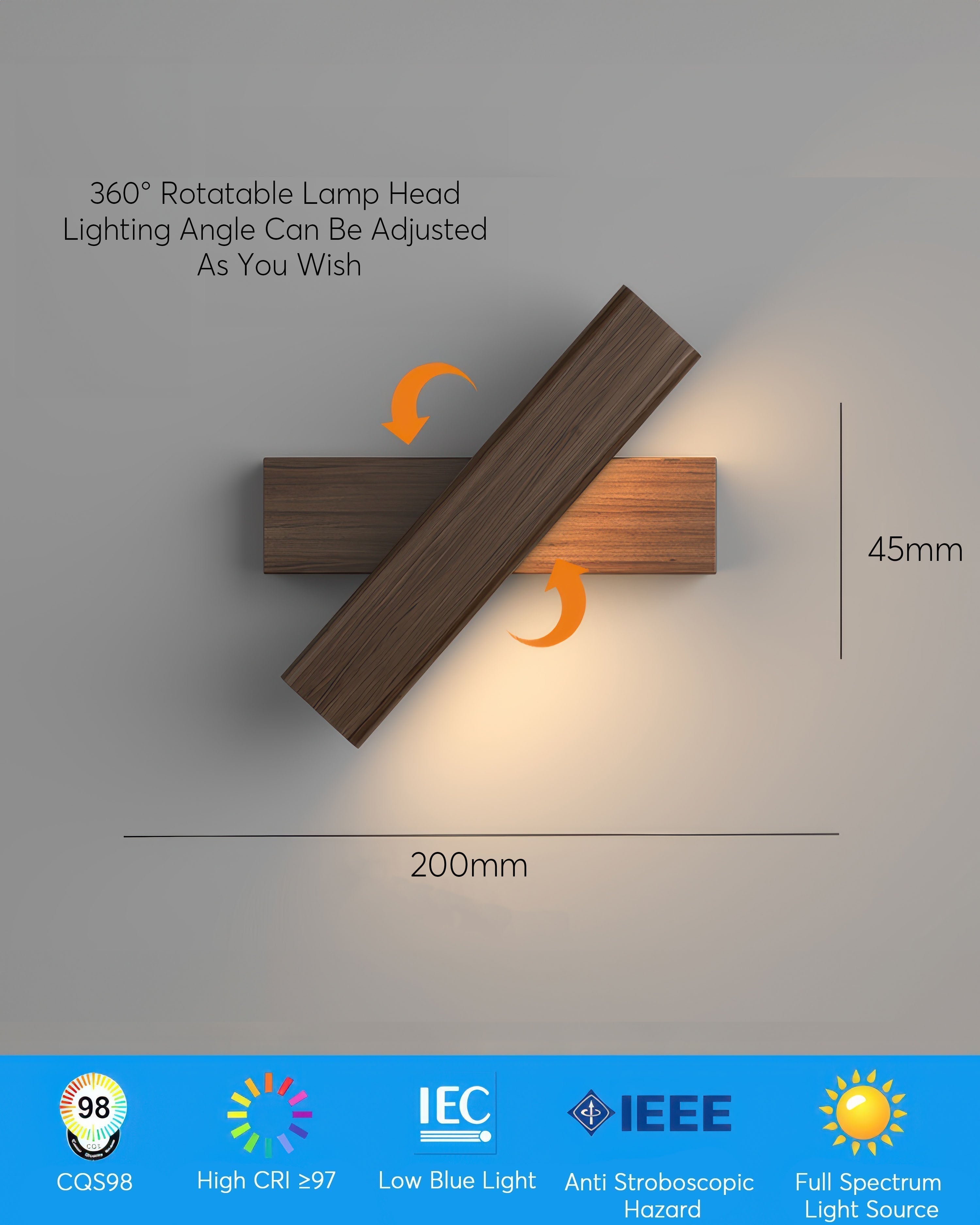 Rotatable Wall Lamp With Nordic Finish And Wood Grain Look