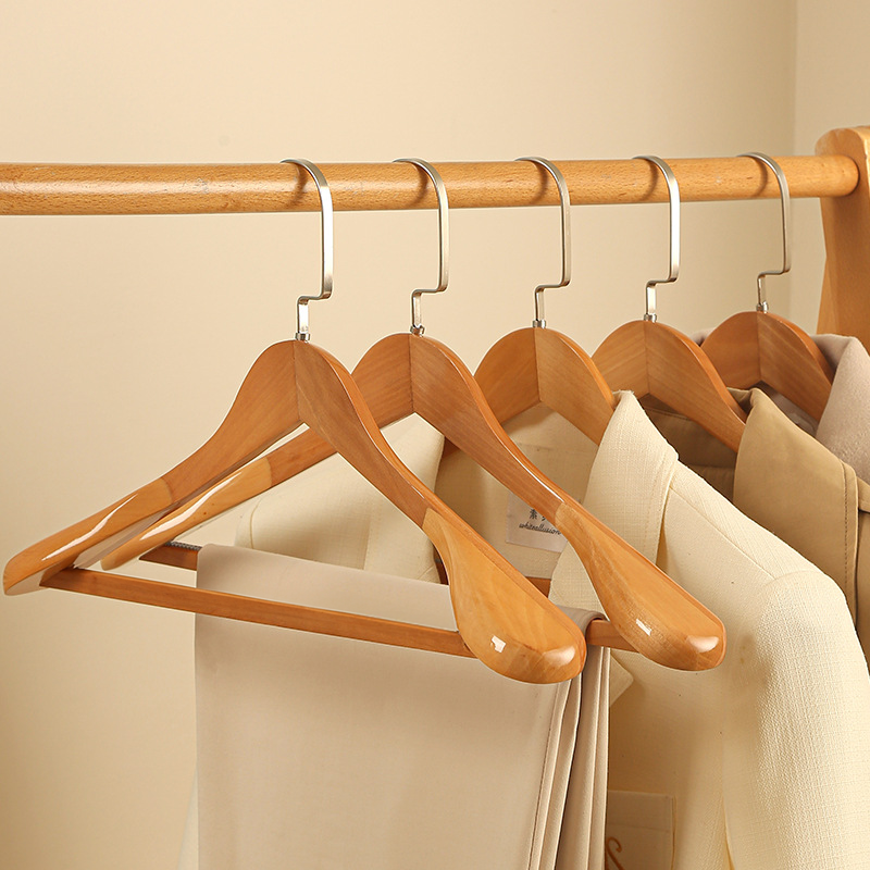 Dark Brown Wood and Metal Hangers Set for Wardrobe Non Slip Shape Retention