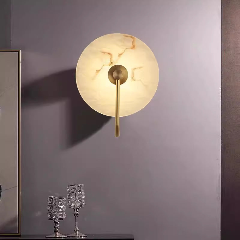 Lampada da parete LED in marmo alabastro, rotonda color oro, per illuminazione ambientale in camera da letto e corridoio
